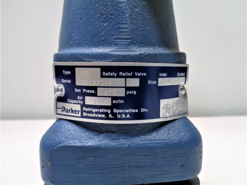 Parker Refrigeration 3/4" x 1-1/4" Safety Relief Valve, Type H3, 170 PSIG